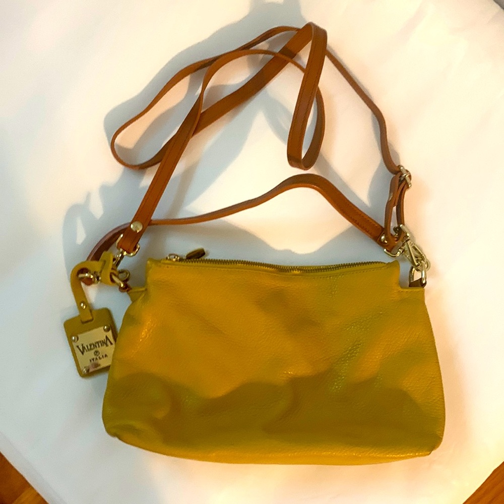 Italian leather shoulder or crossbody bag. Yellow. Great condition.